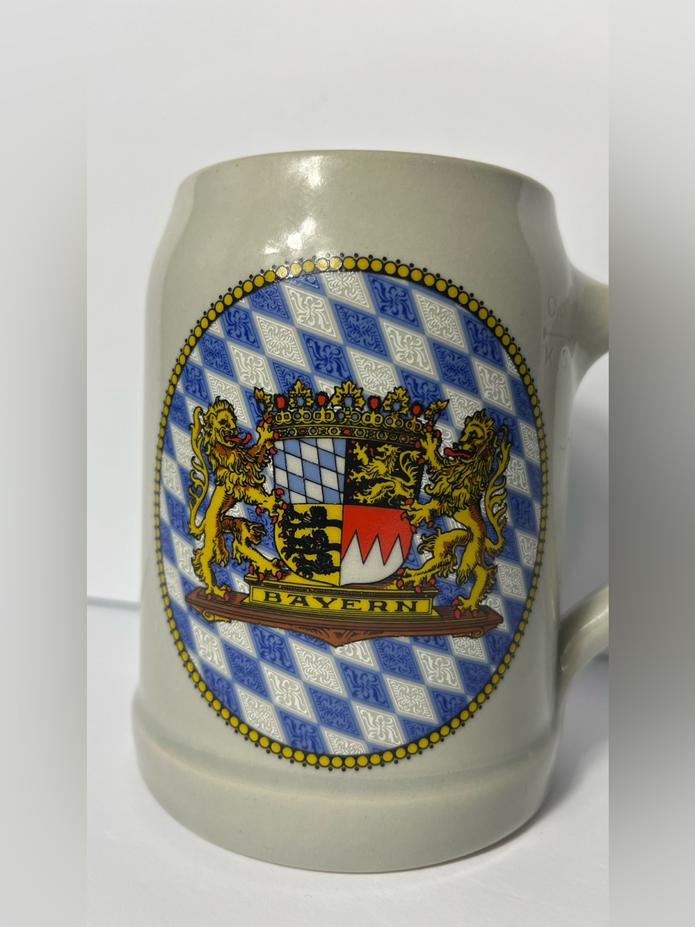Vintage German Ceramic Beer Stein Mug - Bayern Bavarian Crest & Lions Coat Arms